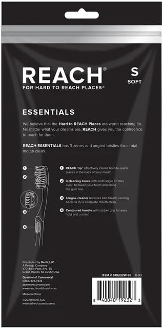 Reach Essentials Medium Toothbrushes with Toothbrush Caps, 6 Count