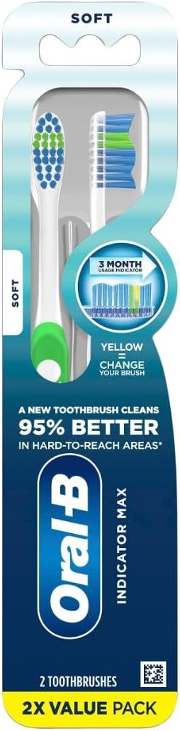 Oral-B Pro Health Fights Plaque & Tartar, 2 Count Soft Manual Toothbrush Pack, Indicator Bristles, Plaque Fighter, Gentle on Teeth