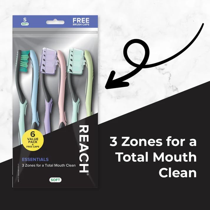 Reach Essentials Soft Toothbrushes with Toothbrush Caps, 6 Count