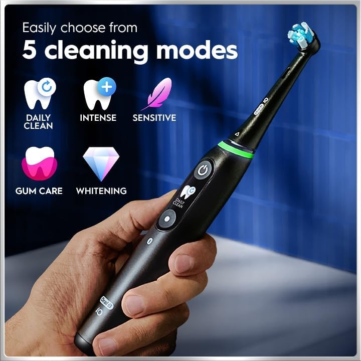 Oral-B iO Deep Clean + Protect Rechargeable Electric Toothbrush, Black, iO Series 7, 2 Replacement Brush Heads, Charging Travel Case (package may vary)