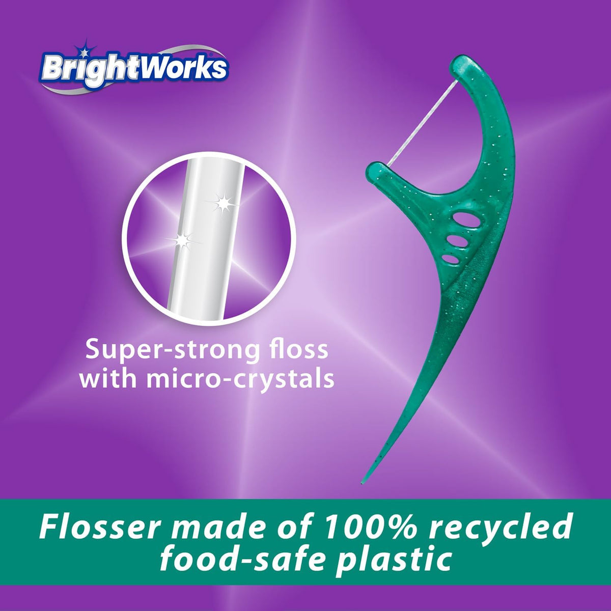 Brightworks ECO Sustainable Floss Picks - 270 Count - PFAS Free -100% Post-Consumer Recycled Plastic, Super Strong Mint-Flavored Floss with Micro-Crystals