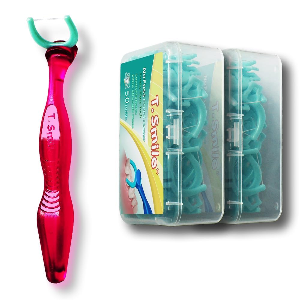 T.Smile NoFuss Dental Flosser Refill Heads, Extra Strength Floss for Comfortable Clean, Fluoride Free, (200 Extra-Strength Floss Refills, Handle Not Included)