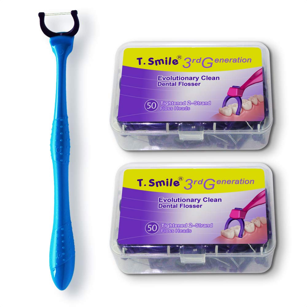 T.Smile Evolutionary Clean Dental Flossers, Kit of Refills Plus Long Handle (200 T-Tension Refills)