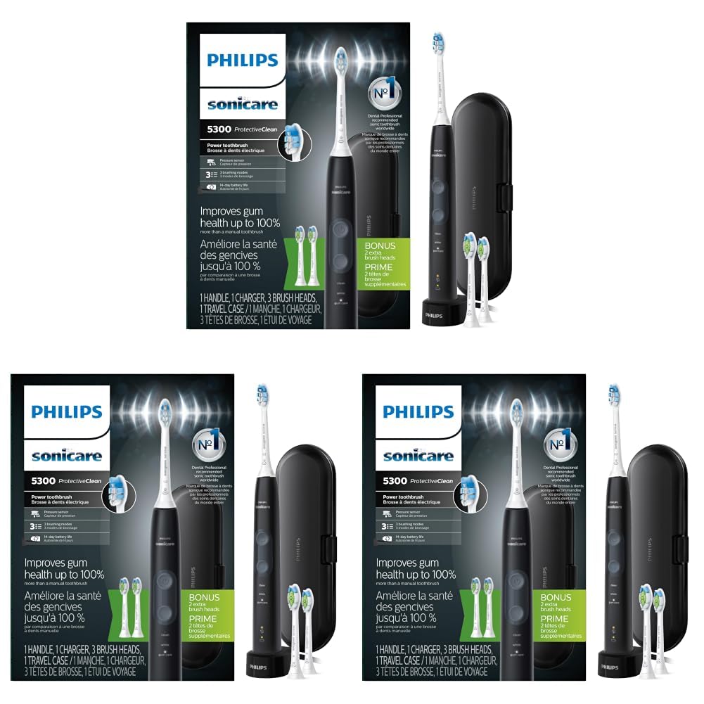 Philips Sonicare 5300 Rechargeable Electric Toothbrush, 3 Brush Head, Black