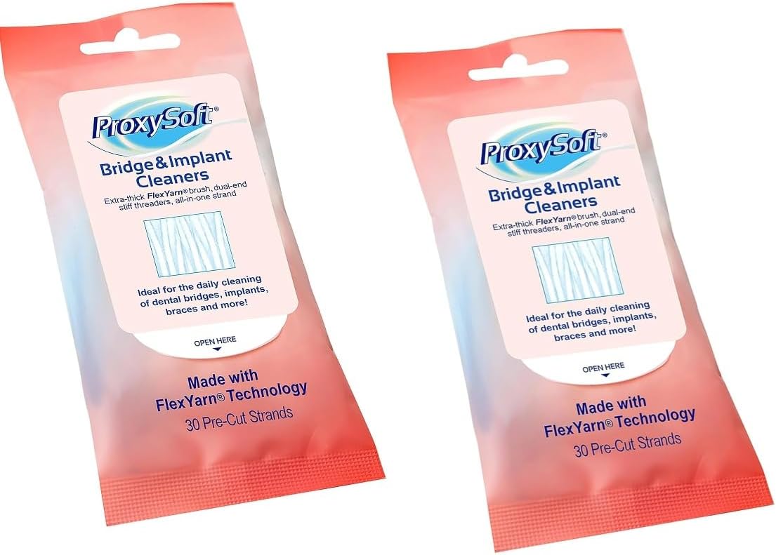 Dental Floss for Bridges and Dental Implants, 5 Packs - Floss Threaders for Bridges and Implants with Extra-Thick Proxy Brush for Optimal Oral Hygiene - Bridge and Implant Cleaners by ProxySoft