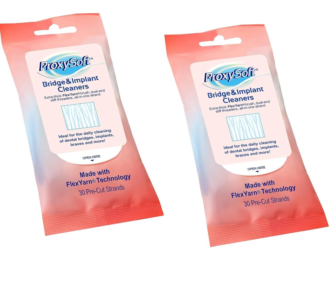 Dental Floss for Bridges and Dental Implants, 5 Packs - Floss Threaders for Bridges and Implants with Extra-Thick Proxy Brush for Optimal Oral Hygiene - Bridge and Implant Cleaners by ProxySoft