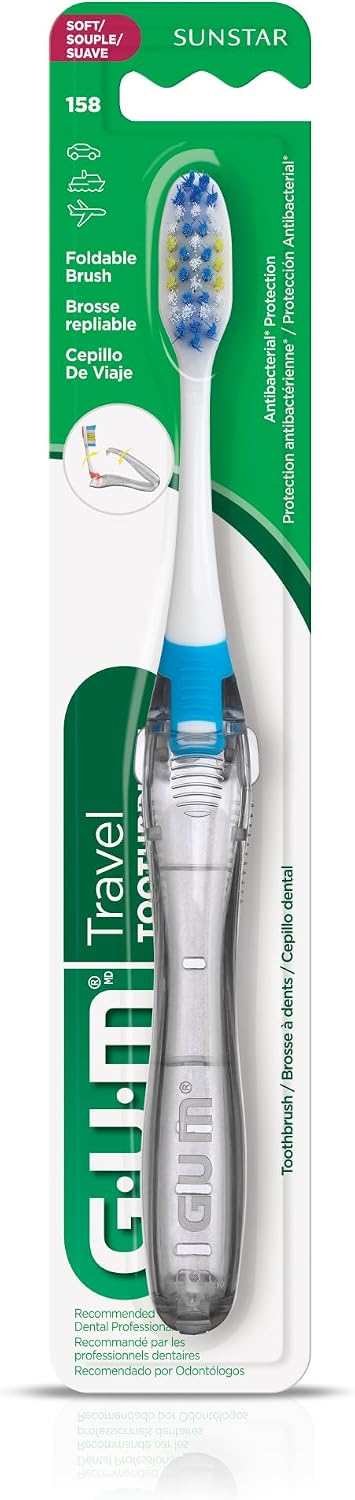 GUM Folding Travel Toothbrush, Soft Bristle, Compact Head, 1 Count (6 Pack)