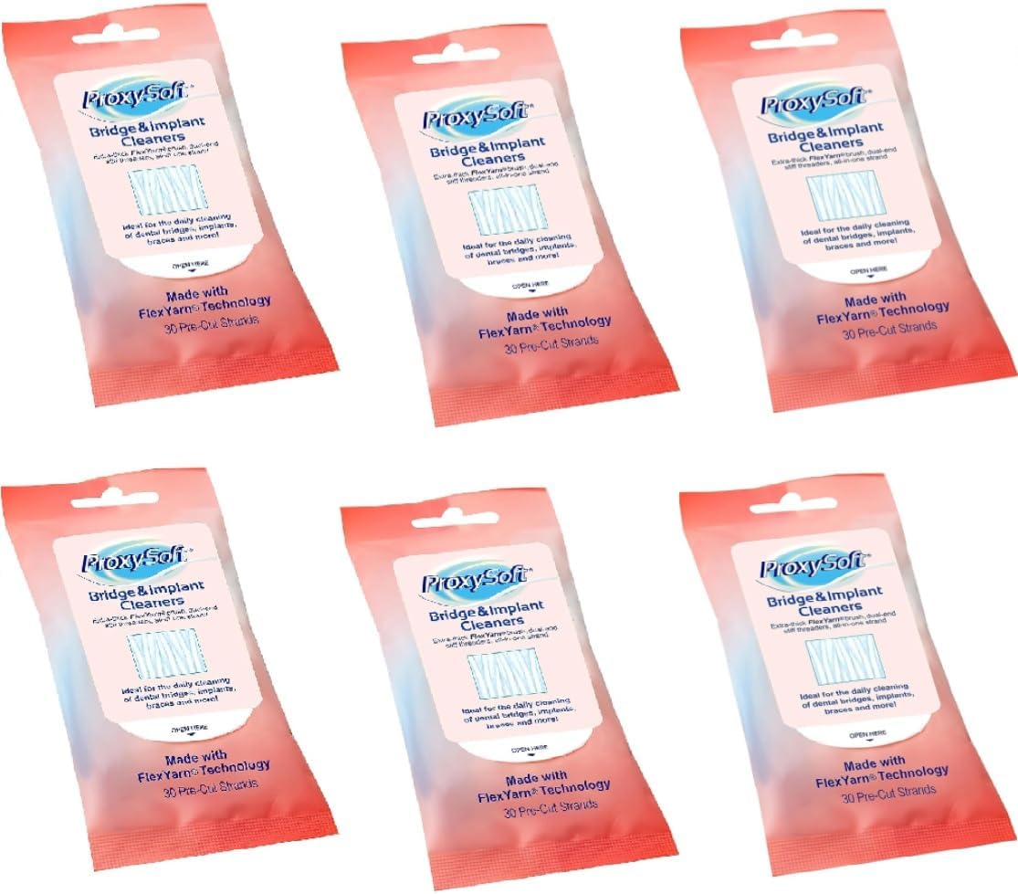 Dental Floss for Bridges and Dental Implants, 5 Packs - Floss Threaders for Bridges and Implants with Extra-Thick Proxy Brush for Optimal Oral Hygiene - Bridge and Implant Cleaners by ProxySoft