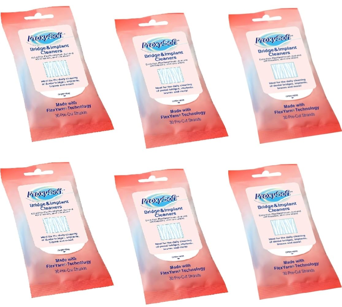 Dental Floss for Bridges and Dental Implants, 5 Packs - Floss Threaders for Bridges and Implants with Extra-Thick Proxy Brush for Optimal Oral Hygiene - Bridge and Implant Cleaners by ProxySoft
