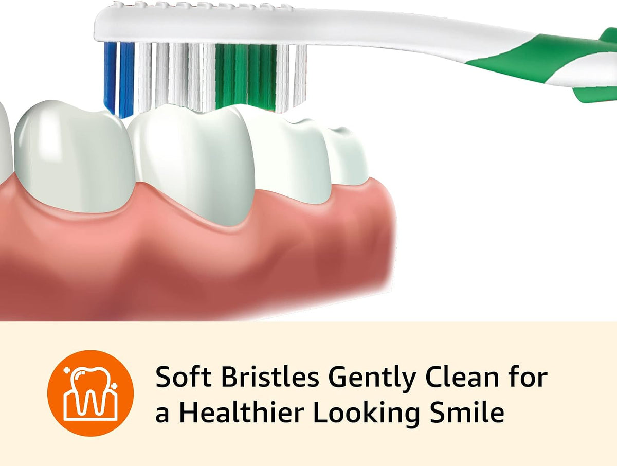 Amazon Basics Clean Plus Soft Bristle Toothbrushes with Angled End-Tuft, Cheek and Tongue Cleaner, Full Size, 10 Count, 1 Pack (Previously Solimo)