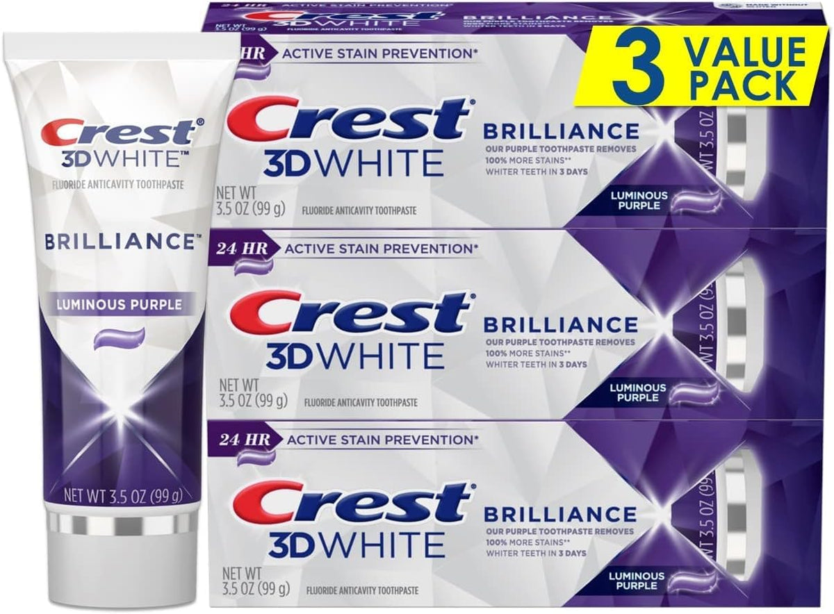 Crest 3D White Advanced, Teeth Whitening Toothpaste for Adults, 3.7 oz, 4 Pack, Cavity Protection Fluoride Toothpaste, Strengthens Enamel, Travel Size Toiletries