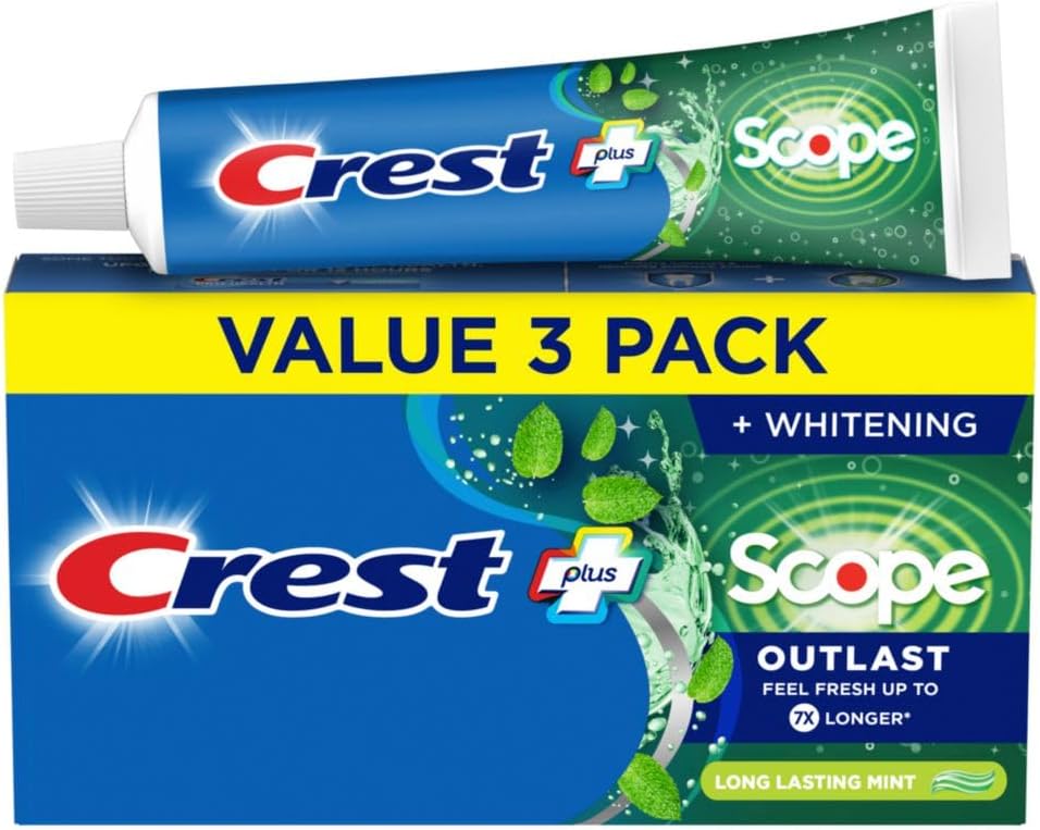 Crest Complete Whitening + Scope, Long Lasting Mint Toothpaste, Triple Pack (3 Count of 5.4 oz Tubes), 16.2 oz