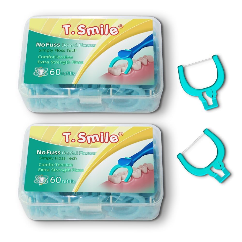 T.Smile NoFuss Dental Flosser Refill Heads, Extra Strength Floss for Comfortable Clean, Fluoride Free, (200 Extra-Strength Floss Refills, Handle Not Included)