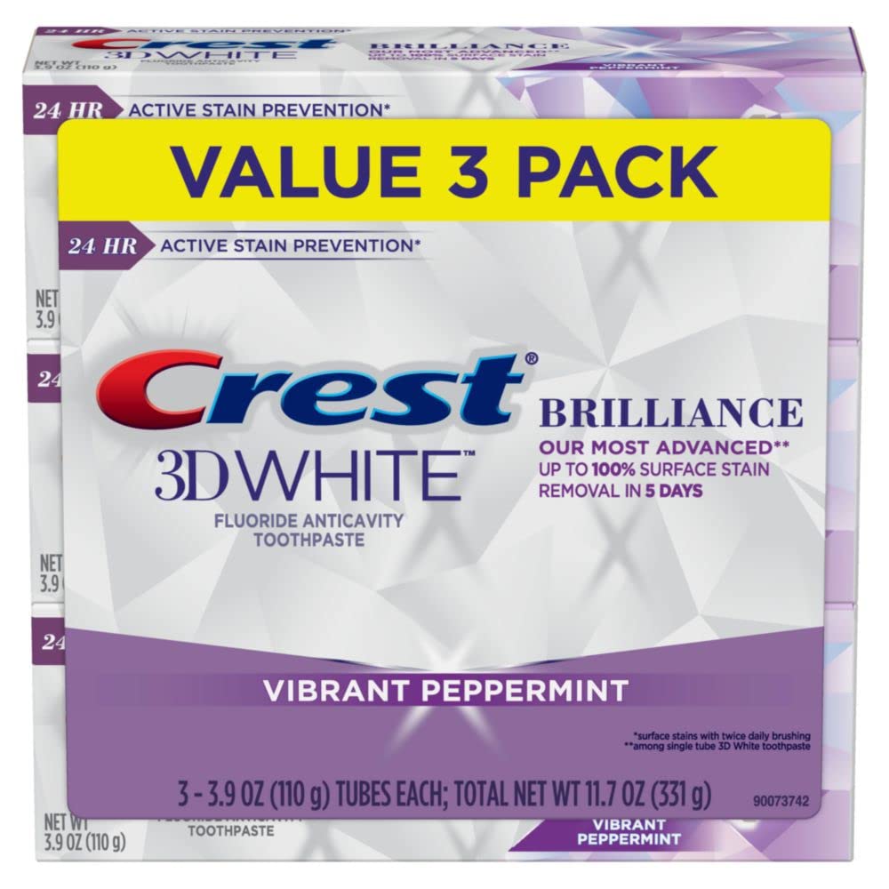 Crest 3D White Advanced, Teeth Whitening Toothpaste for Adults, 3.7 oz, 4 Pack, Cavity Protection Fluoride Toothpaste, Strengthens Enamel, Travel Size Toiletries