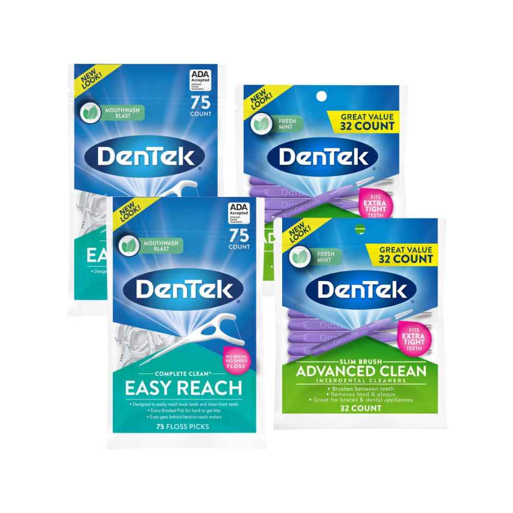 Dentek Floss Picks, Easy Reach for Complete Clean, 75 Count, Pack of 3