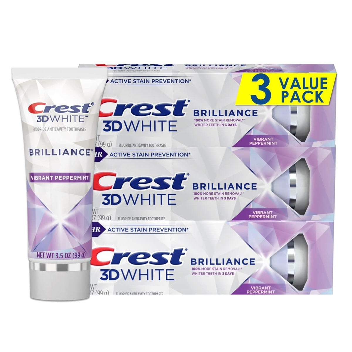 Crest 3D White Advanced, Teeth Whitening Toothpaste for Adults, 3.7 oz, 4 Pack, Cavity Protection Fluoride Toothpaste, Strengthens Enamel, Travel Size Toiletries