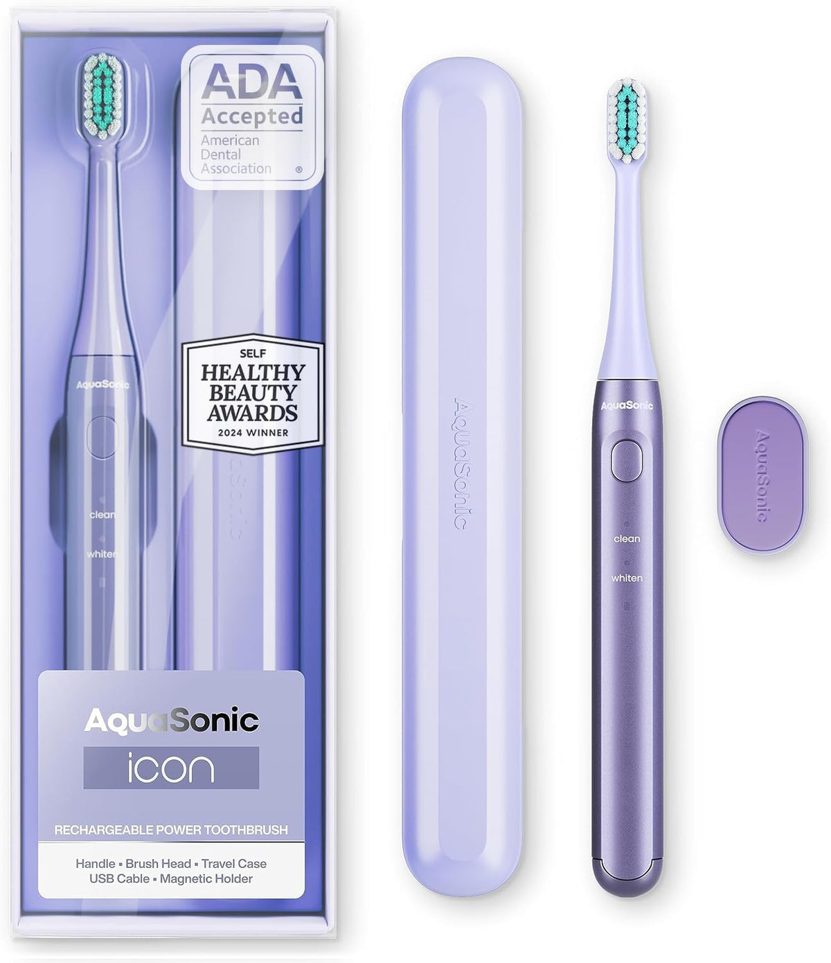 Aquasonic Icon Micro-Vibrating Sonic Toothbrush - ADA-Accepted - Lilac