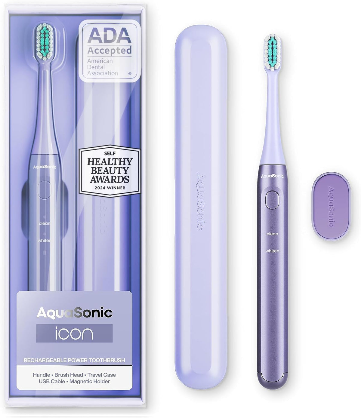 Aquasonic Icon Micro-Vibrating Sonic Toothbrush - ADA-Accepted - Lilac