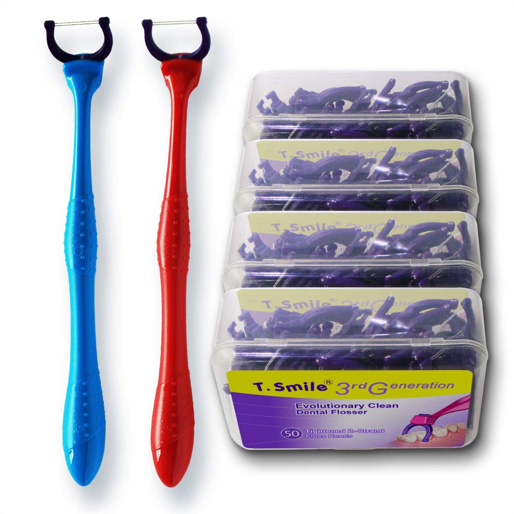 T.Smile Evolutionary Clean Dental Flossers, Kit of Refills Plus Long Handle (200 T-Tension Refills)