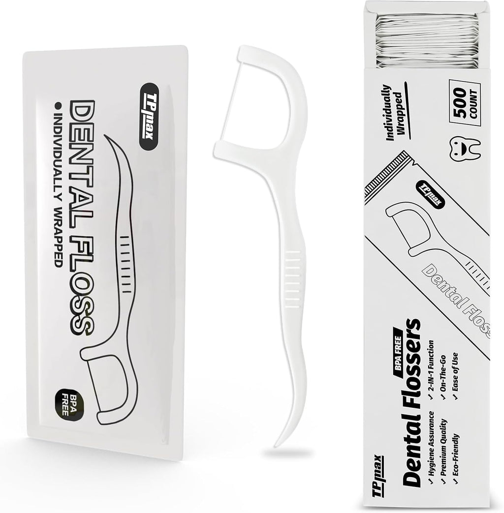 500 Count Dental Flossers Each Individually Wrapped, Floss Singles Bag, Travel Hotel Restaurant Office Car Dental Floss, Floss Picks Oral Care Teeth Clean Flat Wire