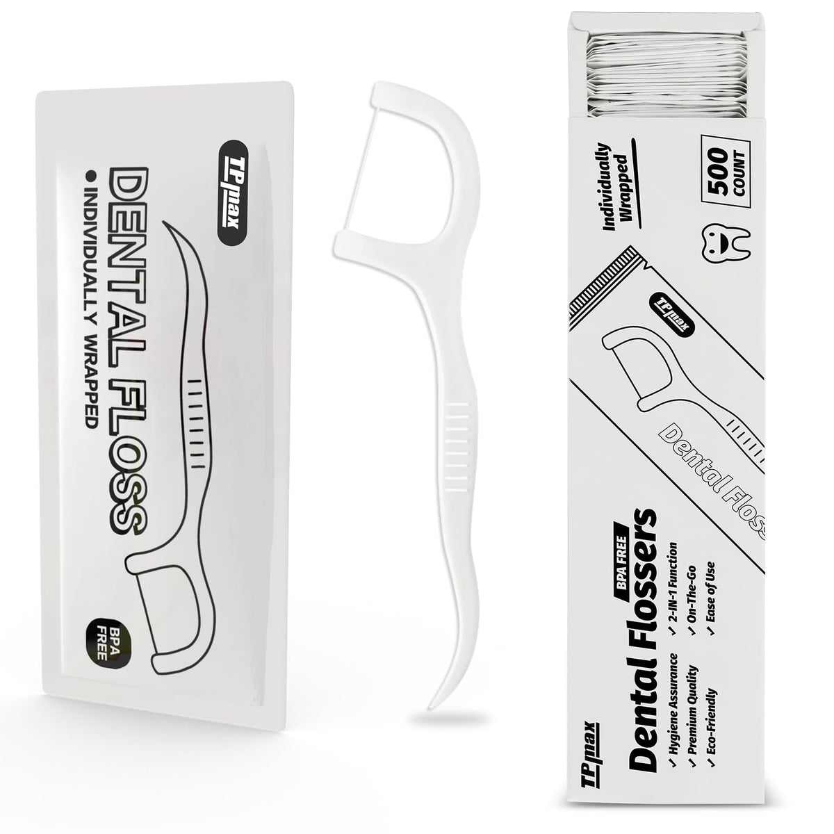 500 Count Dental Flossers Each Individually Wrapped, Floss Singles Bag, Travel Hotel Restaurant Office Car Dental Floss, Floss Picks Oral Care Teeth Clean Flat Wire
