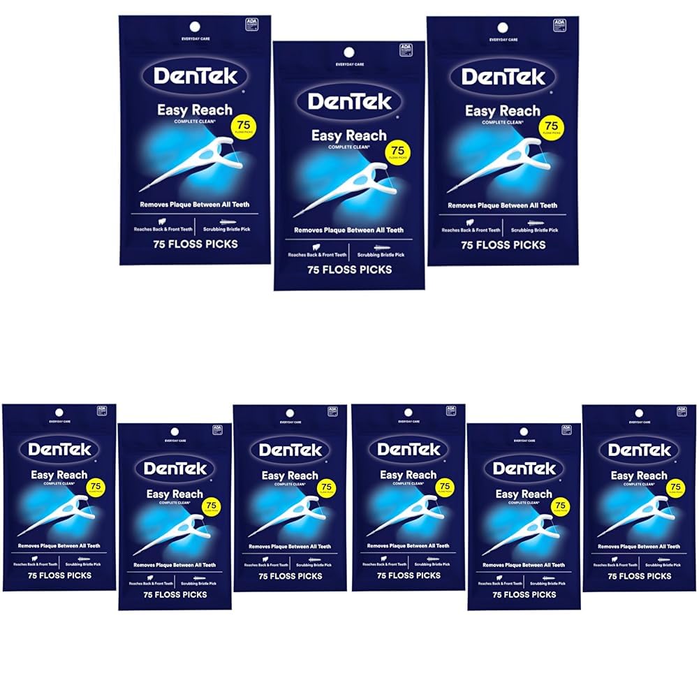 Dentek Floss Picks, Easy Reach for Complete Clean, 75 Count, Pack of 3