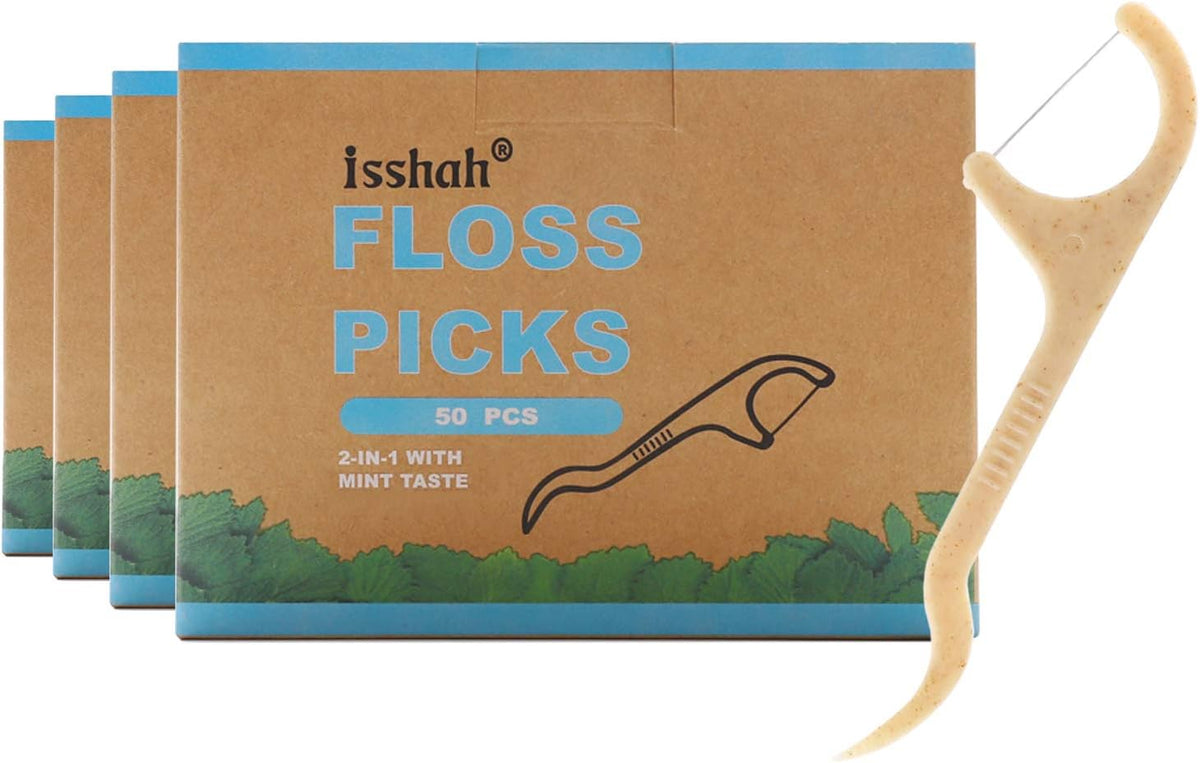 Isshah Corn Starch Natural Dental Floss Picks - 200 Count - Mint