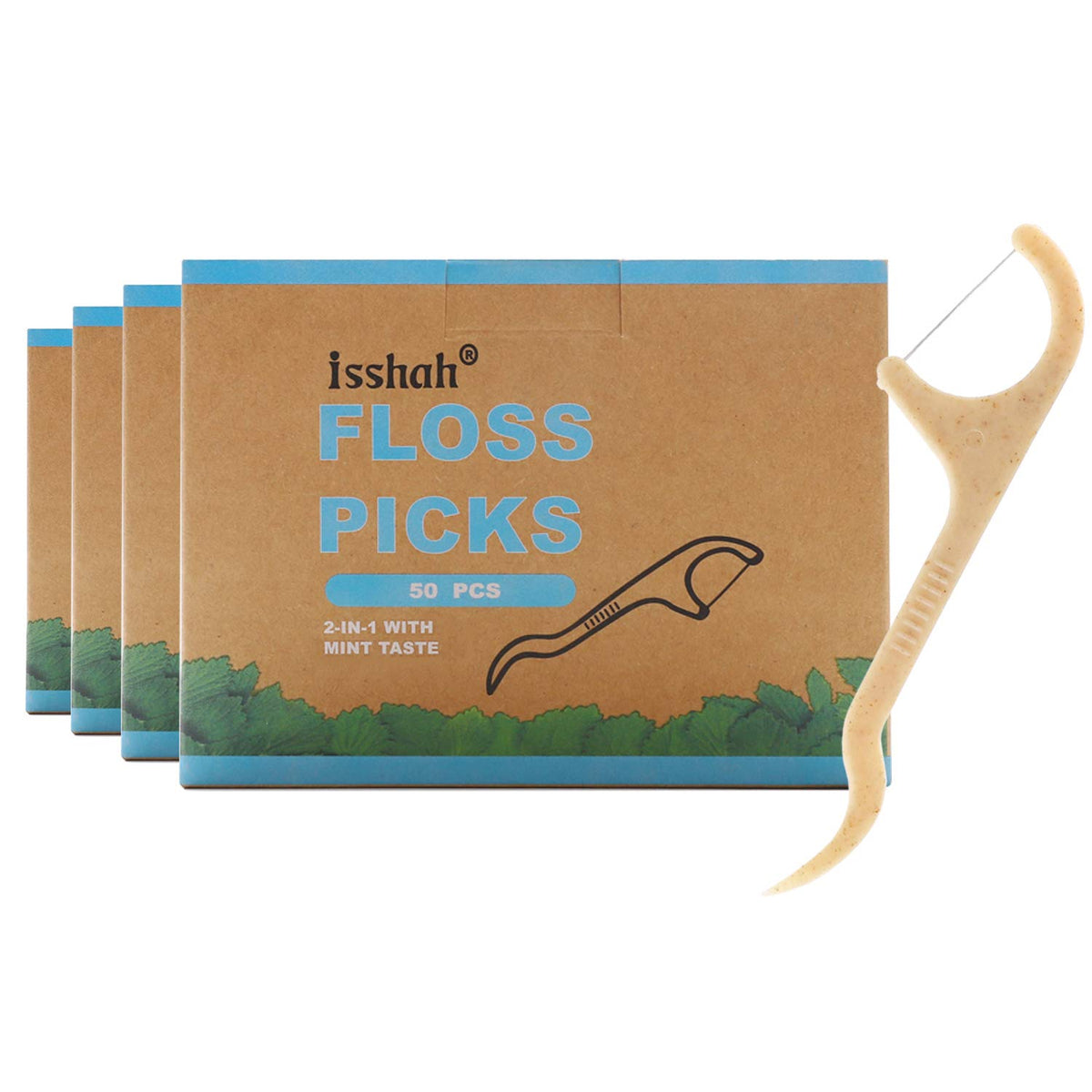 Isshah Corn Starch Natural Dental Floss Picks - 200 Count - Mint