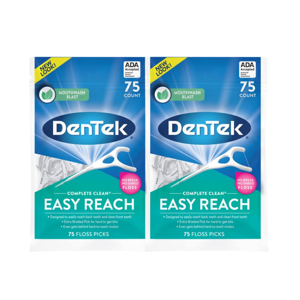 Dentek Floss Picks, Easy Reach for Complete Clean, 75 Count, Pack of 3