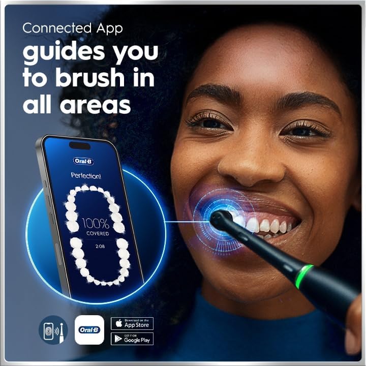 Oral-B iO Deep Clean + Protect Rechargeable Electric Toothbrush, Black, iO Series 7, 2 Replacement Brush Heads, Charging Travel Case (package may vary)
