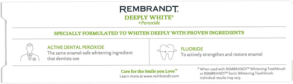 Rembrandt Deeply White + Peroxide Whitening Toothpaste, Peppermint Flavor, 3.5-Ounce (Pack of 2) (Packaging may Vary)