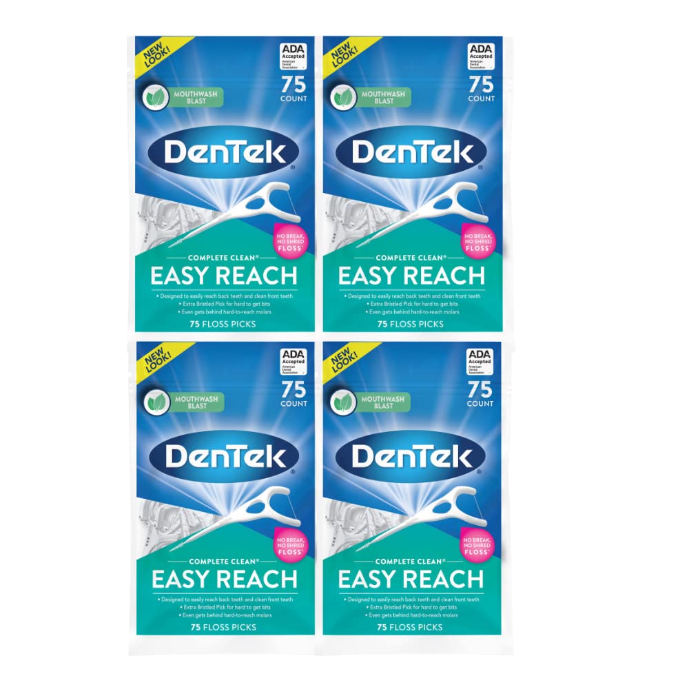 Dentek Floss Picks, Easy Reach for Complete Clean, 75 Count, Pack of 3
