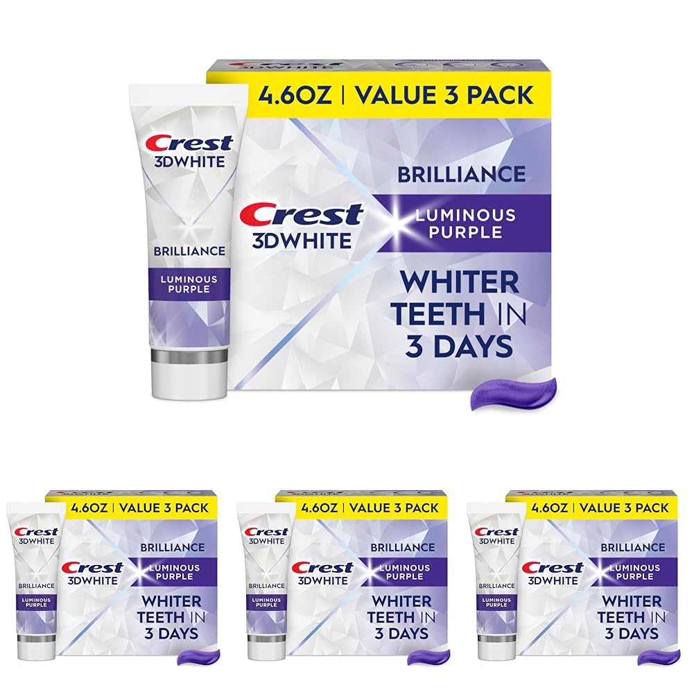 Crest 3D White Advanced, Teeth Whitening Toothpaste for Adults, 3.7 oz, 4 Pack, Cavity Protection Fluoride Toothpaste, Strengthens Enamel, Travel Size Toiletries