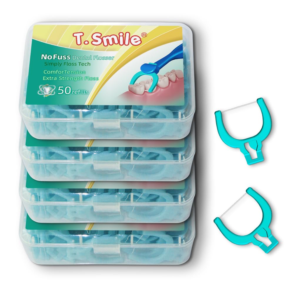 T.Smile NoFuss Dental Flosser Refill Heads, Extra Strength Floss for Comfortable Clean, Fluoride Free, (200 Extra-Strength Floss Refills, Handle Not Included)
