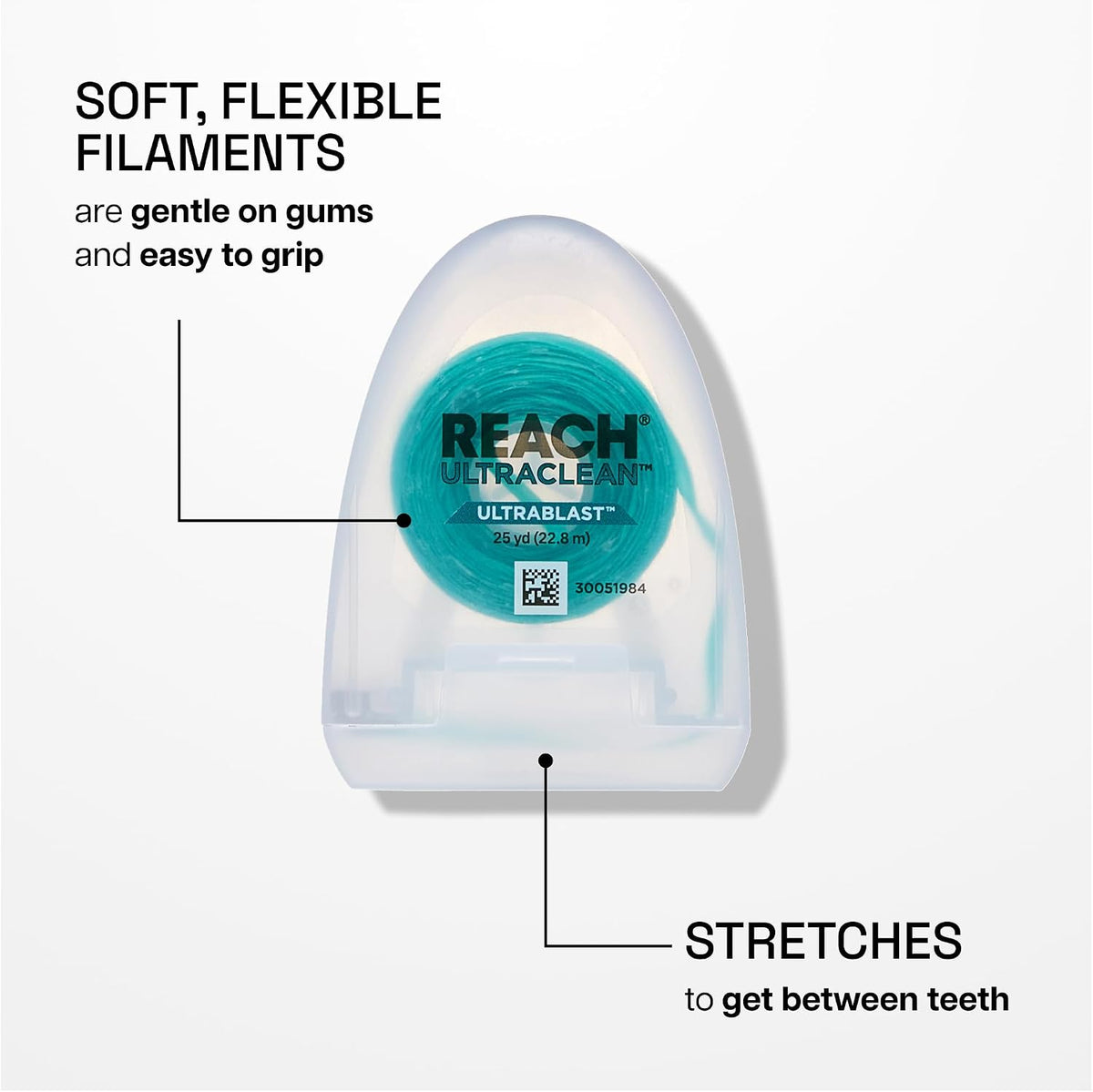 REACH® ULTRACLEAN ULTRABLAST, Cool Mint Dental Floss, Plaque Remover for Teeth, Shred Resistant, Waxed, Easy on Gums & Teeth, Fresh Breath, Oral Care, PFAS Free, for Adults & Kids, 3 PK, 25 YD