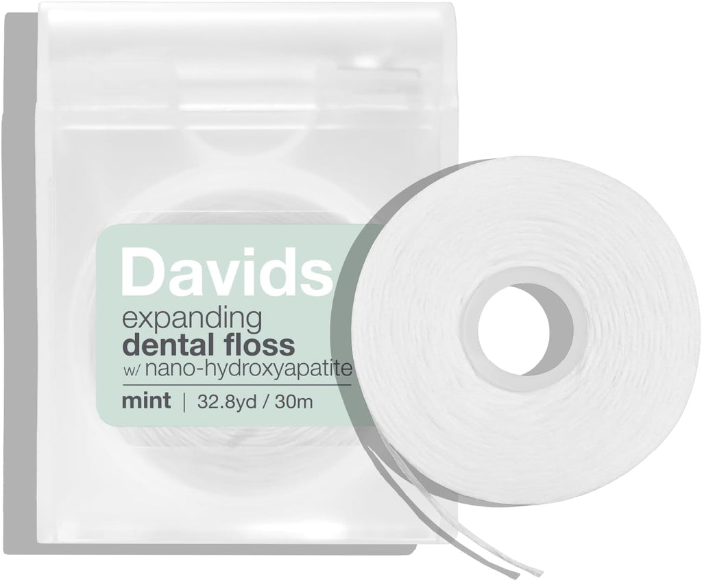 Davids Expanding Dental Floss Refillable Dispenser No Break Waxed 66 yd