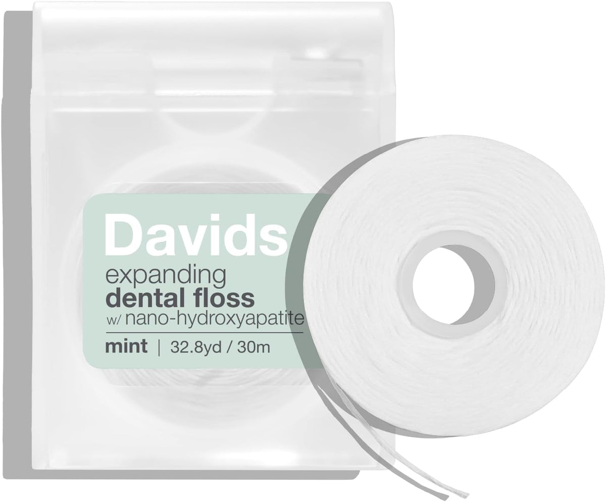Davids Expanding Dental Floss Refillable Dispenser No Break Waxed 66 yd