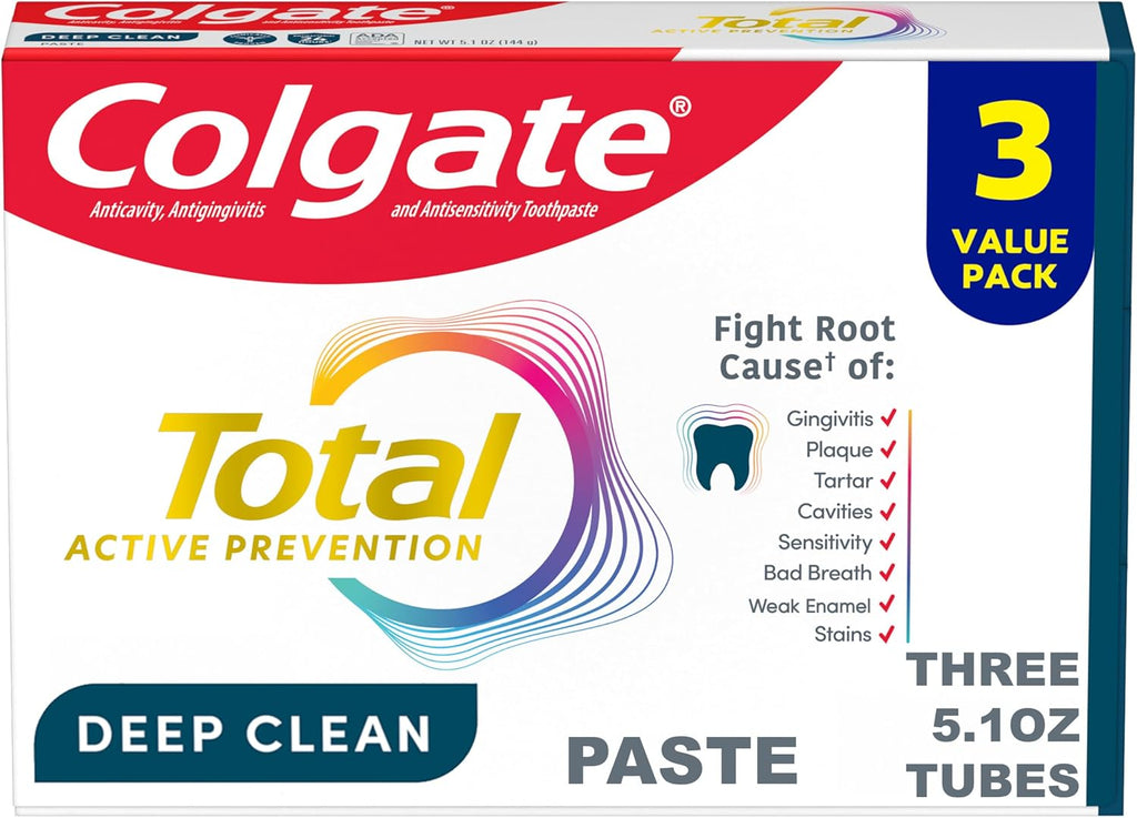 Colgate Total Deep Clean Toothpaste, Mint, 3 Pack, 5.1 oz