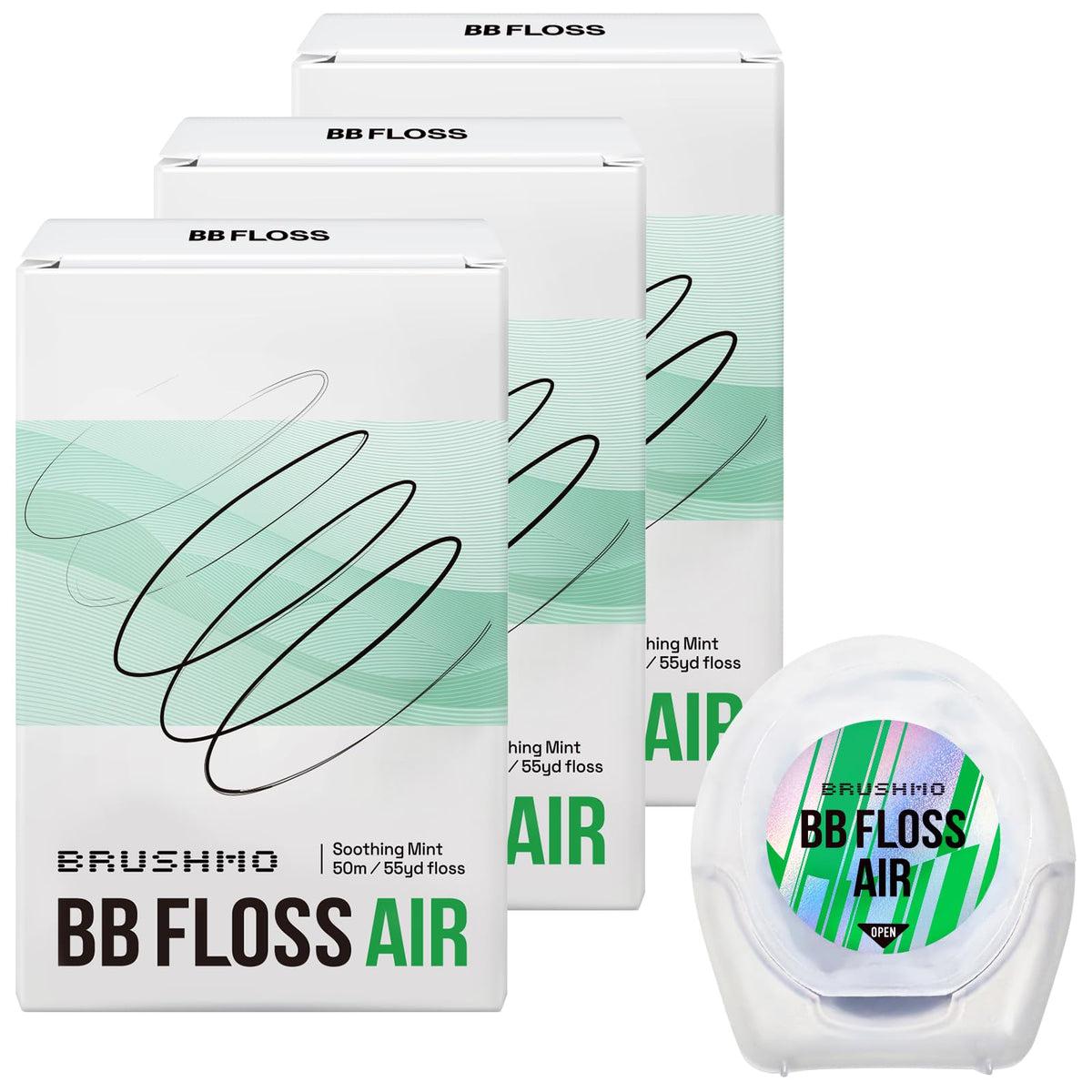BRUSHMO Thinner Black Expanding Dental Floss, BB Floss AIR, Mint, 55 Yards