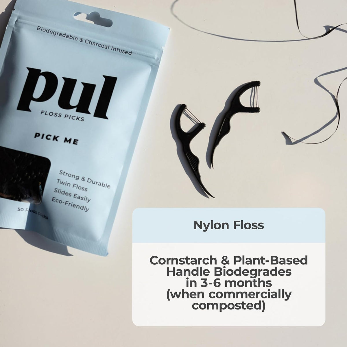 PUL Mint Dental Floss Picks – Biodegradable Floss Sticks with Shred-Resistant Teeth Floss, Fluoride Free Dental Flossers for Adults & Kids, Minty Fresh Dental Floss Picks – 200 Count