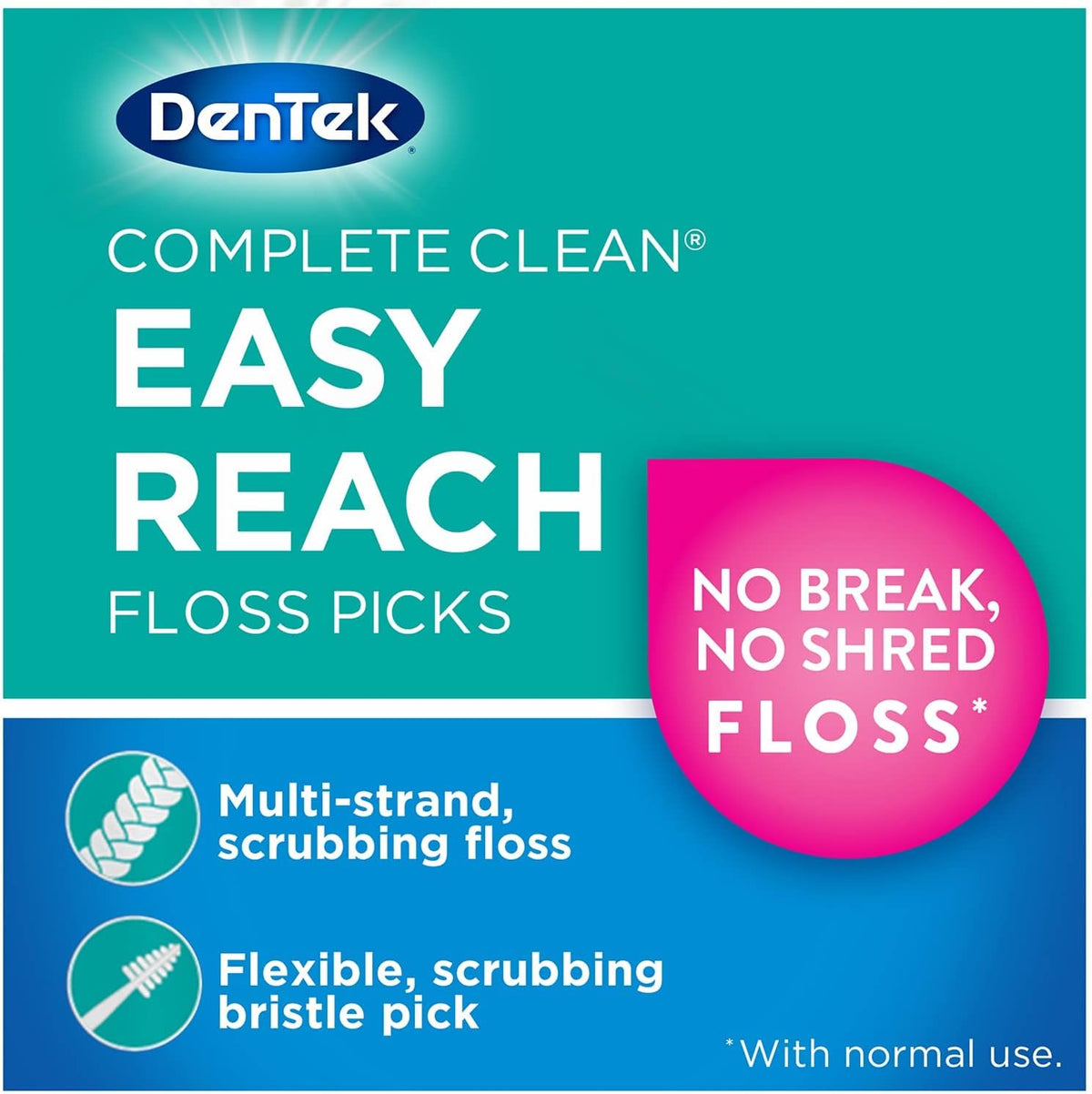 Dentek Floss Picks, Easy Reach for Complete Clean, 75 Count, Pack of 3