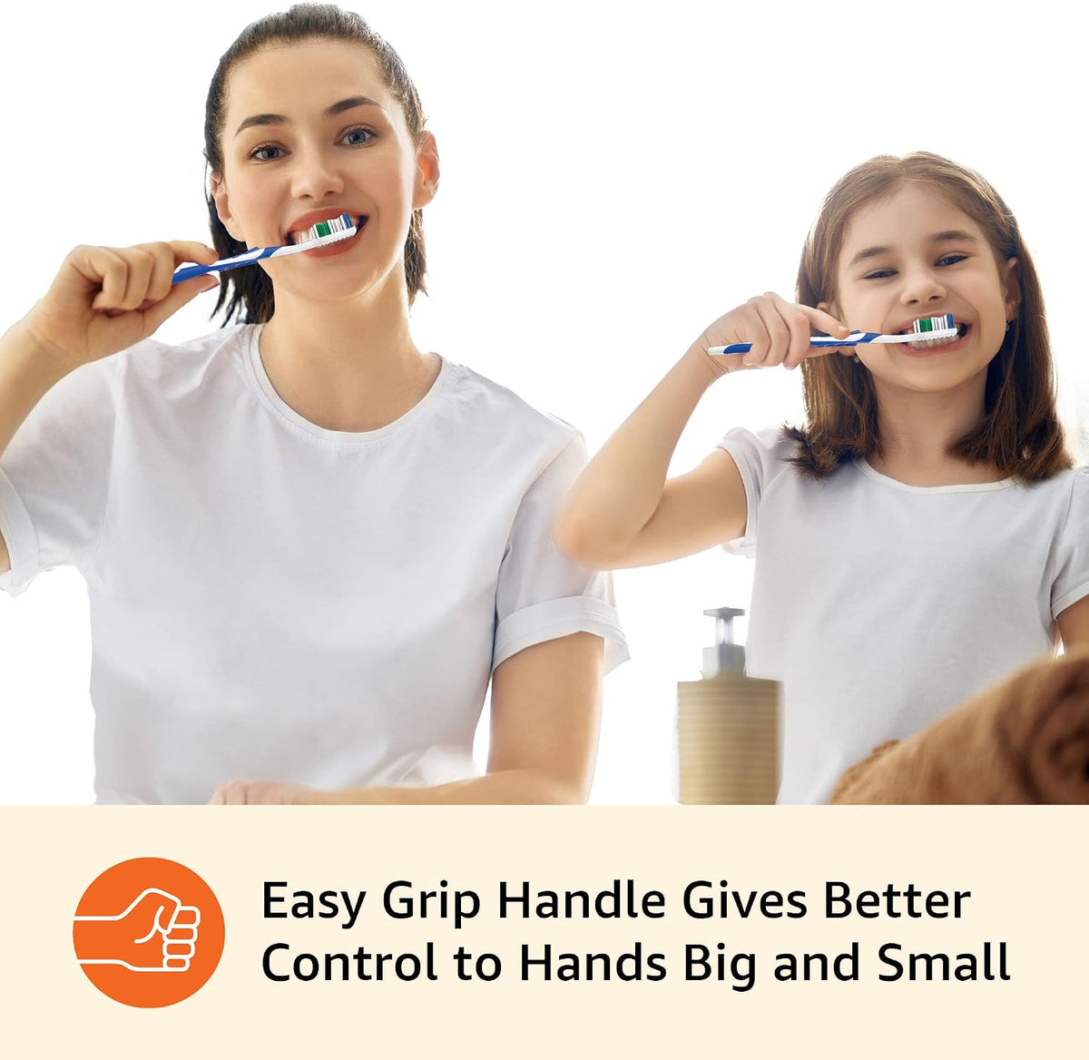 Amazon Basics Clean Plus Soft Bristle Toothbrushes with Angled End-Tuft, Cheek and Tongue Cleaner, Full Size, 10 Count, 1 Pack (Previously Solimo)