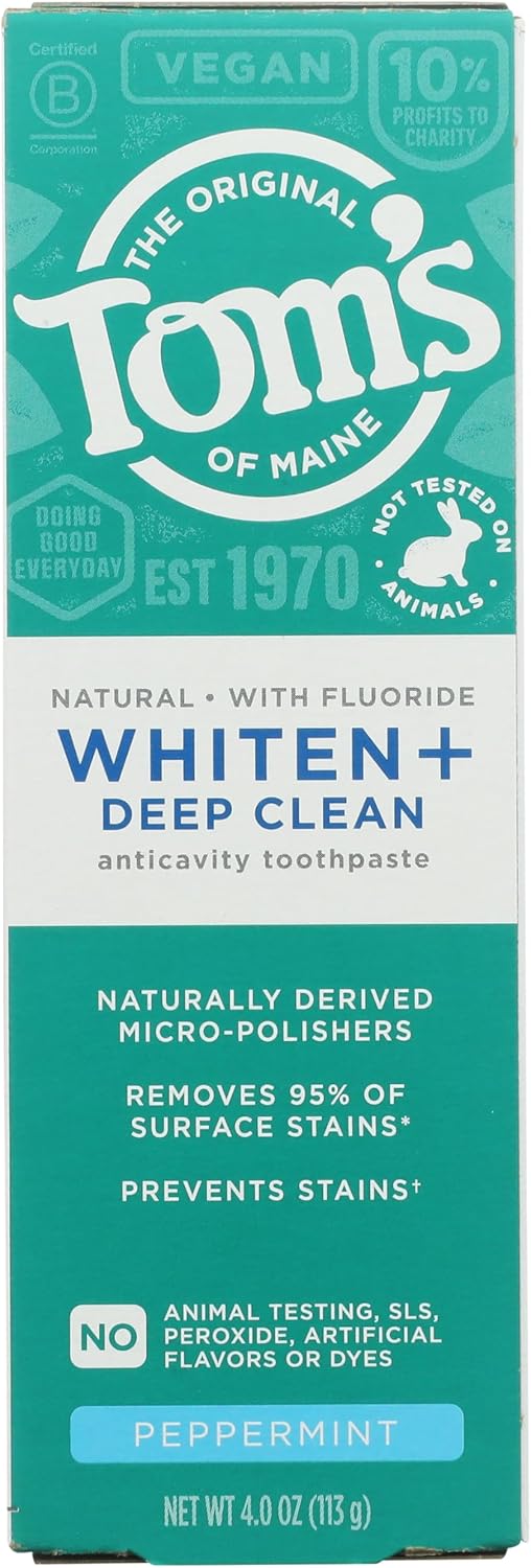 Tom's of Maine Whiten Plus Deep Clean Whitening Toothpaste, Peppermint, 4oz