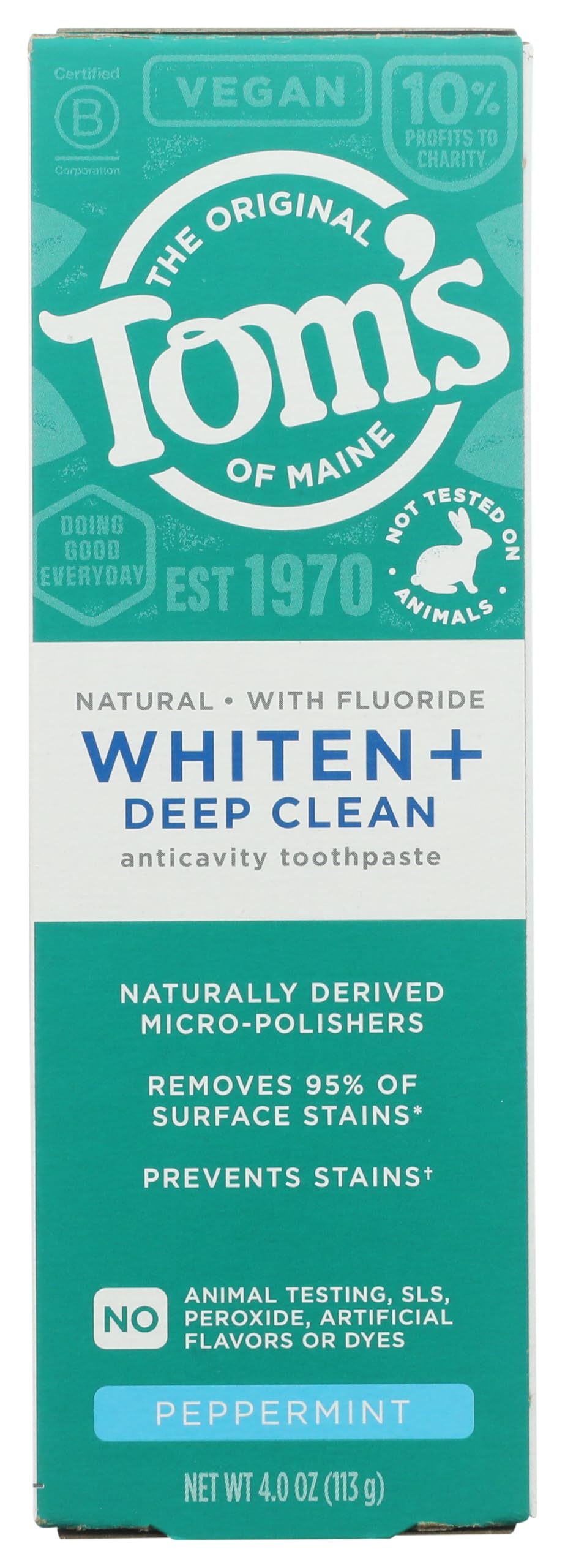 Tom's of Maine Whiten Plus Deep Clean Whitening Toothpaste, Peppermint, 4oz