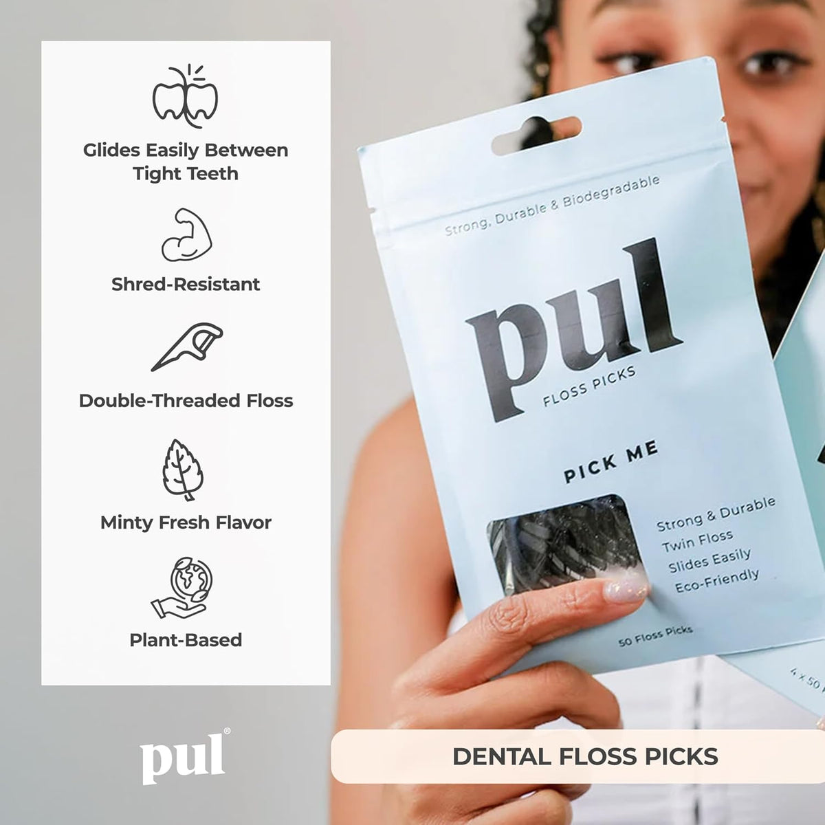 PUL Mint Dental Floss Picks – Biodegradable Floss Sticks with Shred-Resistant Teeth Floss, Fluoride Free Dental Flossers for Adults & Kids, Minty Fresh Dental Floss Picks – 200 Count