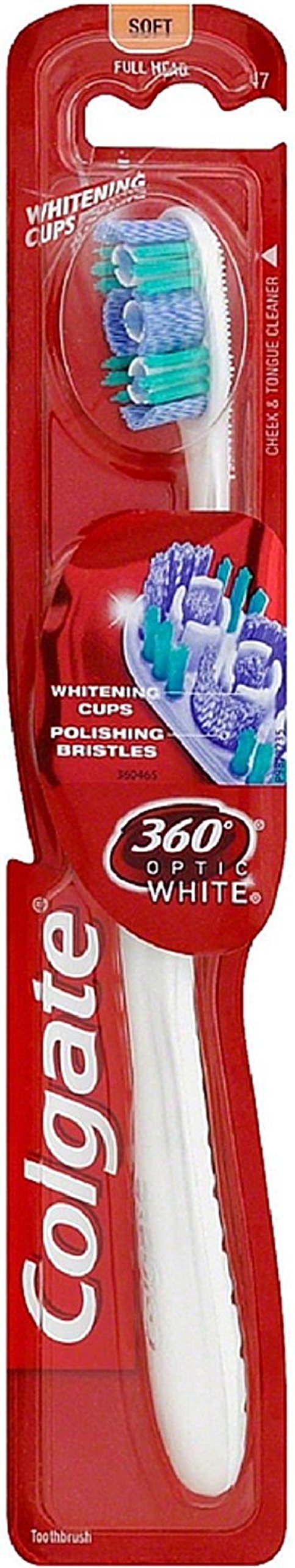 Colgate 360 Whitening Toothbrush with Soft Bristles, 1 Pack, Adult Manual Toothbrush with Whitening Polishing Cups, Easy to Open, Recyclable Packaging