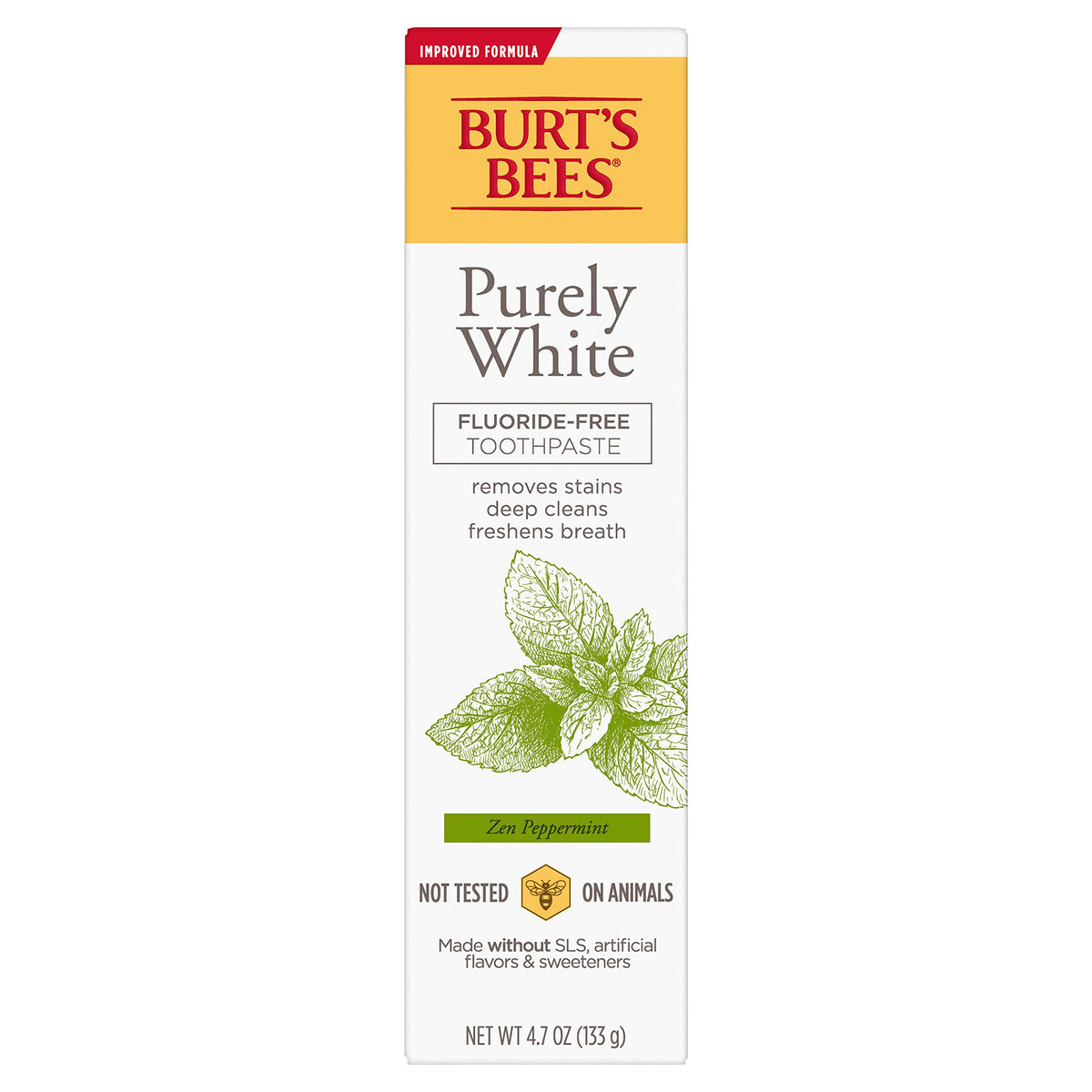 Burt's Bees Toothpaste, Natural Flavor, Fluoride-Free, Purely White, Zen Peppermint, 4.7 oz, Pack of 3