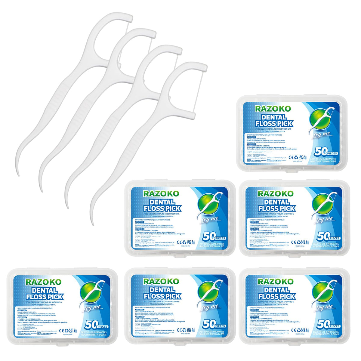 RAZOKO 350ct Dental Floss Picks and Interdental Toothpicks