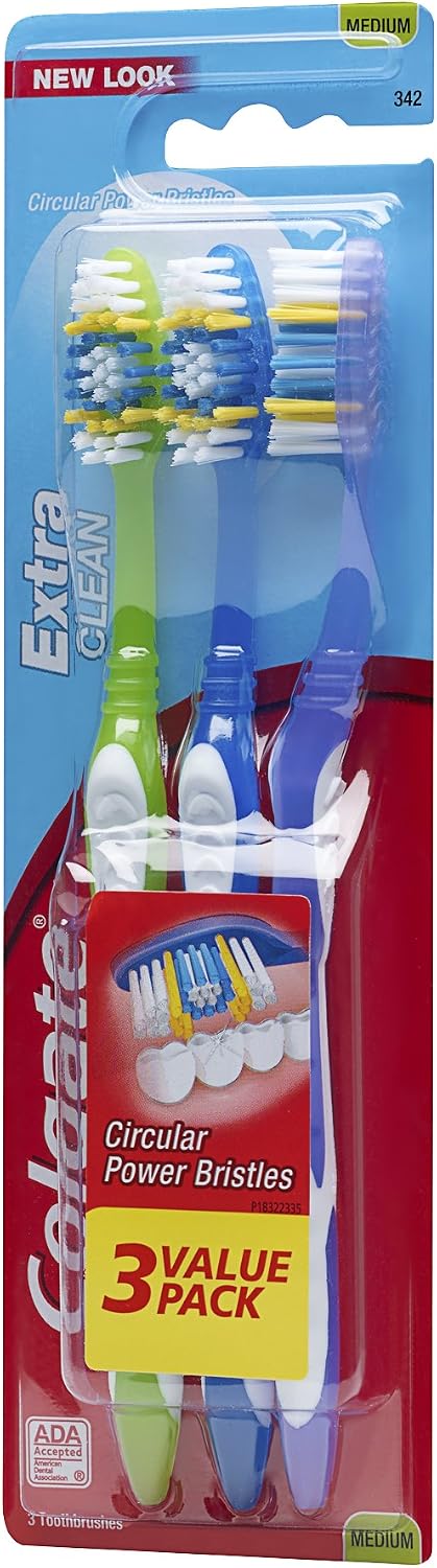 Colgate Extra Clean Full Head Toothbrush, Medium - 3 Count (Pack of 1)