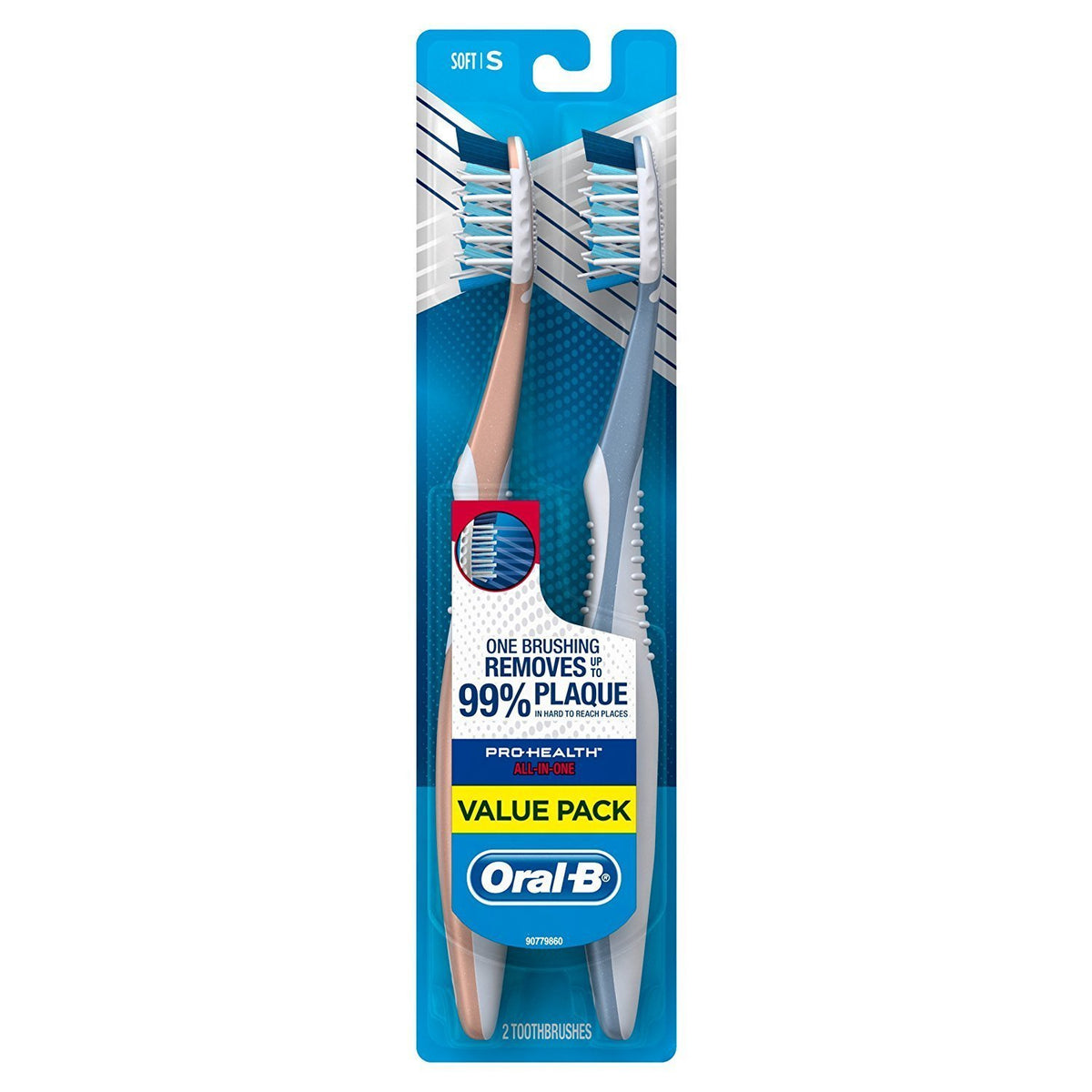 Oral-B Pro Health CrossAction Plaque Removal toothbrushes, 2 Count Toothbrush Medium, Deep Reach in Tight Spaces, Tongue Scraper Tooth Brush, Plaque Fighter, Gentle on Teeth, Gum stimulators